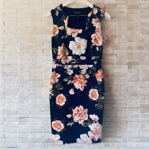 ENFOCUS Floral BodyCon Dress Navy Blue